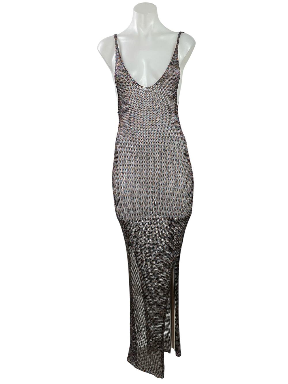 PRETTYLITTLETHING Black Sleeveless Mesh Open Knit Coverup Maxi Dress Size 6